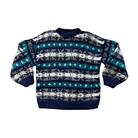 Vintage Handmade Chunky Sweater Fair Isle Scandinavian Holiday Made in Ecuador - Picture 1 of 7